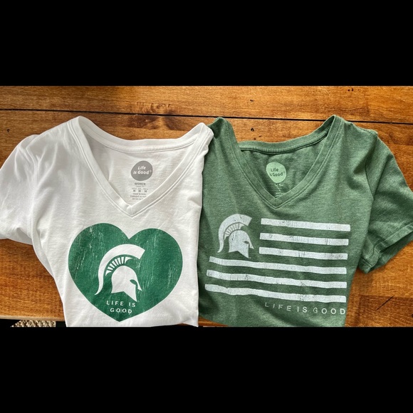 Lot of 2 MSU V-Neck LIFE IS GOOD Tees, Medium - Picture 2 of 12